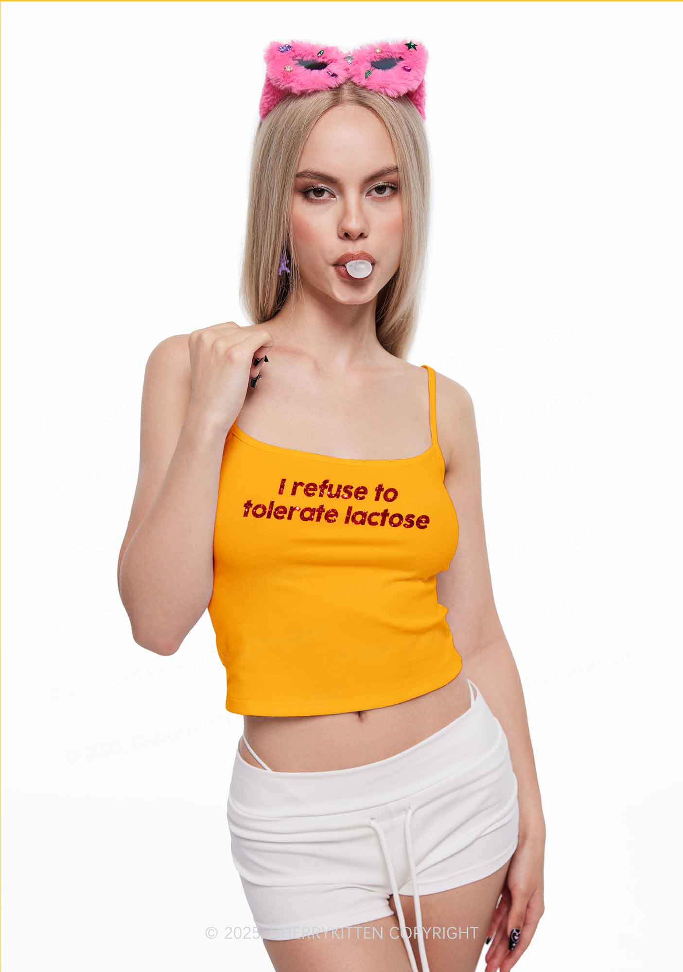 Glitter Refuse To Tolerate Lactose Y2K Spaghetti Strap Cami Cherrykitten