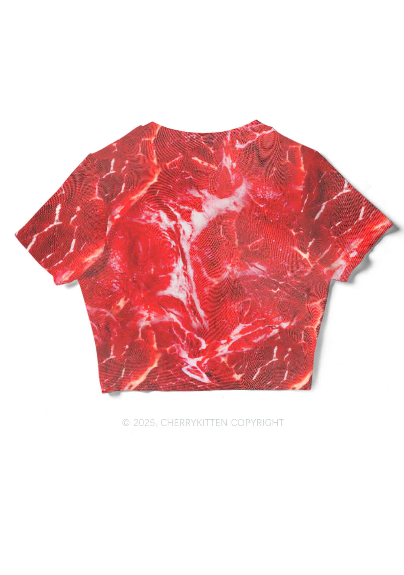 Beef Steak Texture Y2K Mesh Crop Top Cherrykitten