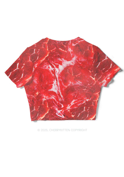 Beef Steak Texture Y2K Mesh Crop Top Cherrykitten