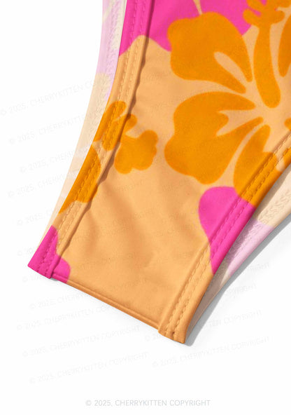 Orange Pink Floral Y2K Print Bikini Set Cherrykitten