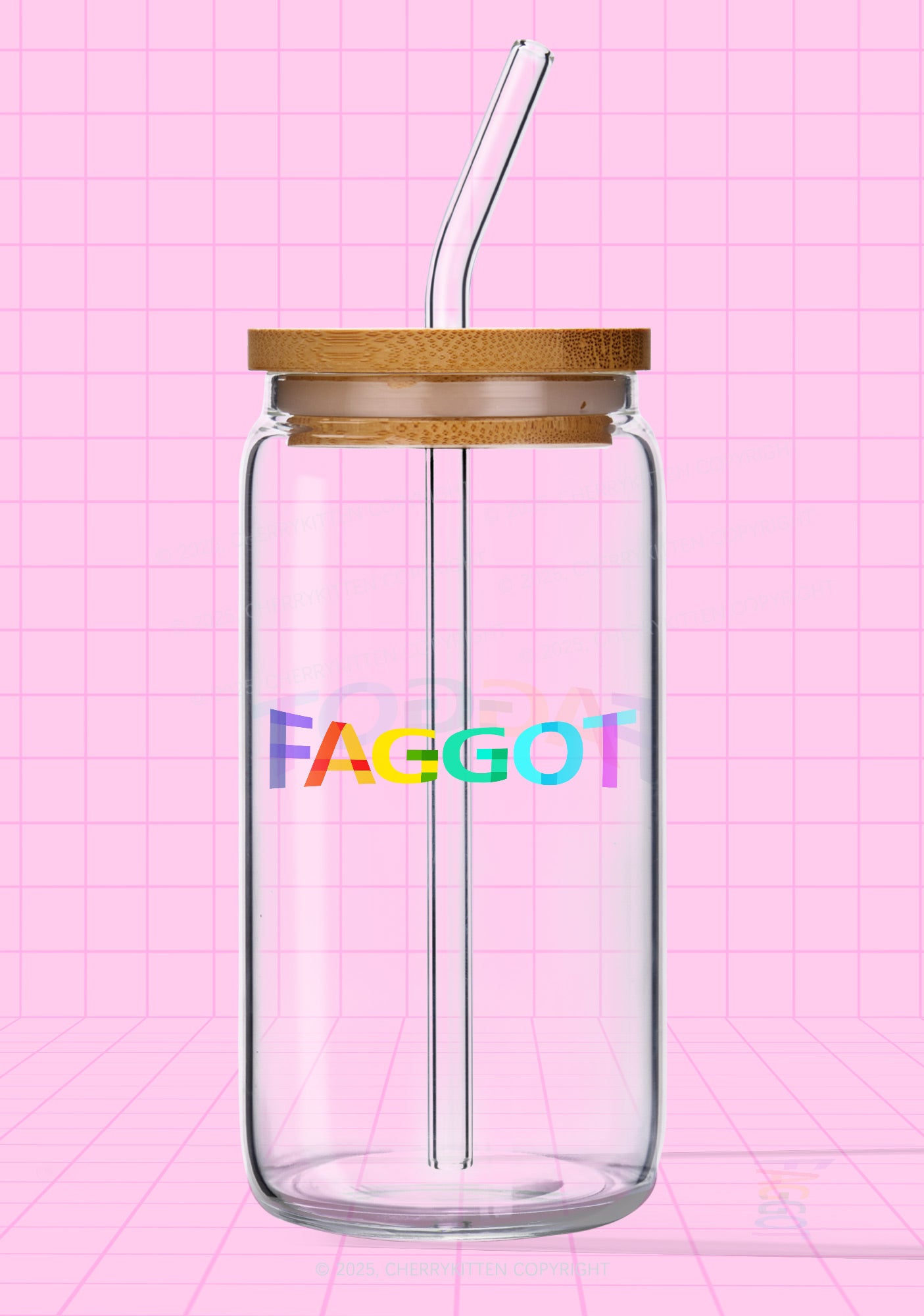 Colorful Faggot Pride Y2K Printed Glass Cup Cherrykitten
