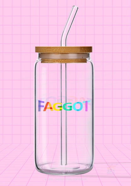 Colorful Faggot Pride Y2K Printed Glass Cup Cherrykitten