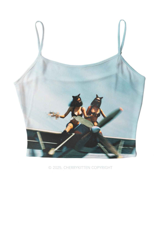 Girls Airplane Race Y2K Mesh Cami Tank Cherrykitten