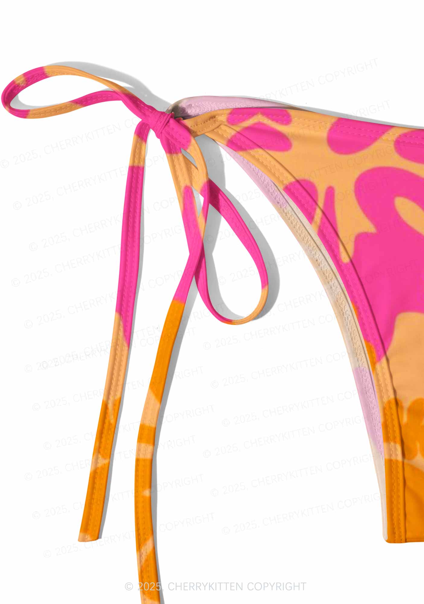 Orange Pink Floral Y2K Print Bikini Set Cherrykitten