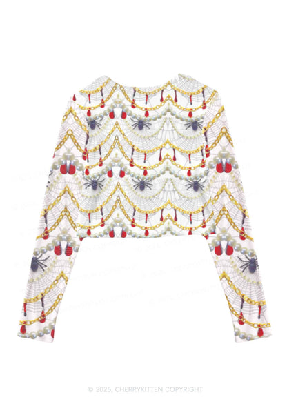 Jewelry Spider Y2K Mesh Long Sleeve Crop Top Cherrykitten