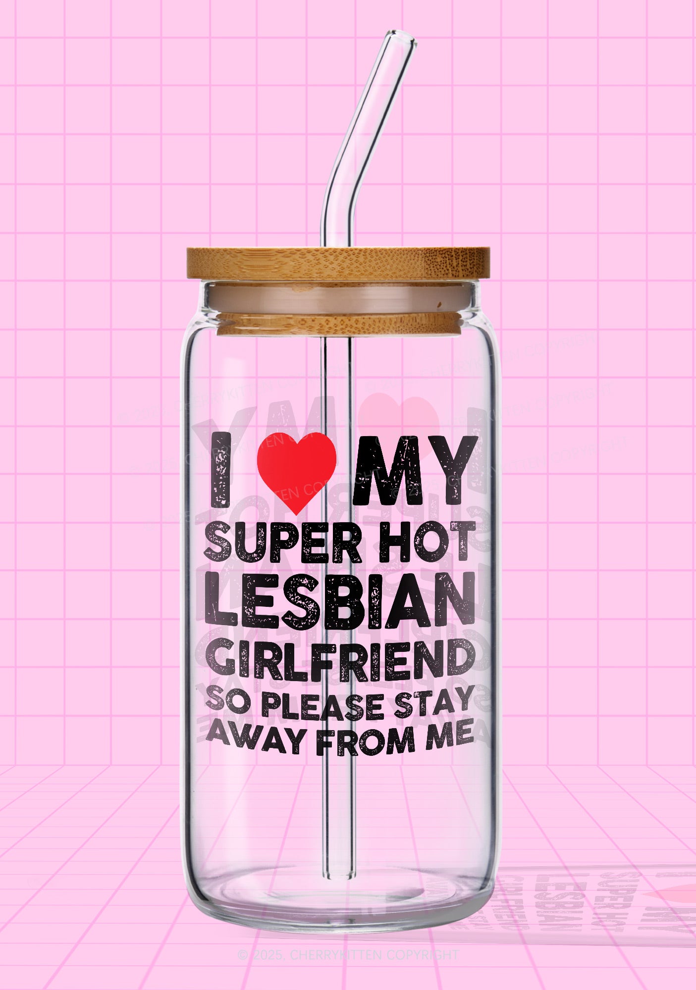 I Love My Hot GF Pride Y2K Printed Glass Cup Cherrykitten