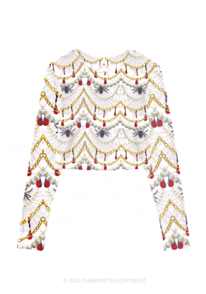 Jewelry Spider Y2K Mesh Long Sleeve Crop Top Cherrykitten