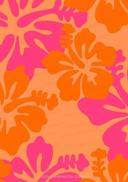 Orange Pink Floral Y2K Print Bikini Set Cherrykitten