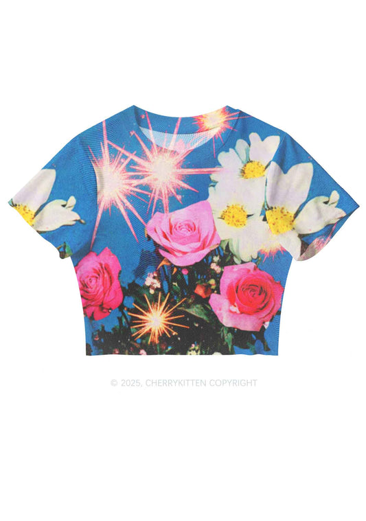 Blooming Flowers Y2K Mesh Crop Top Cherrykitten