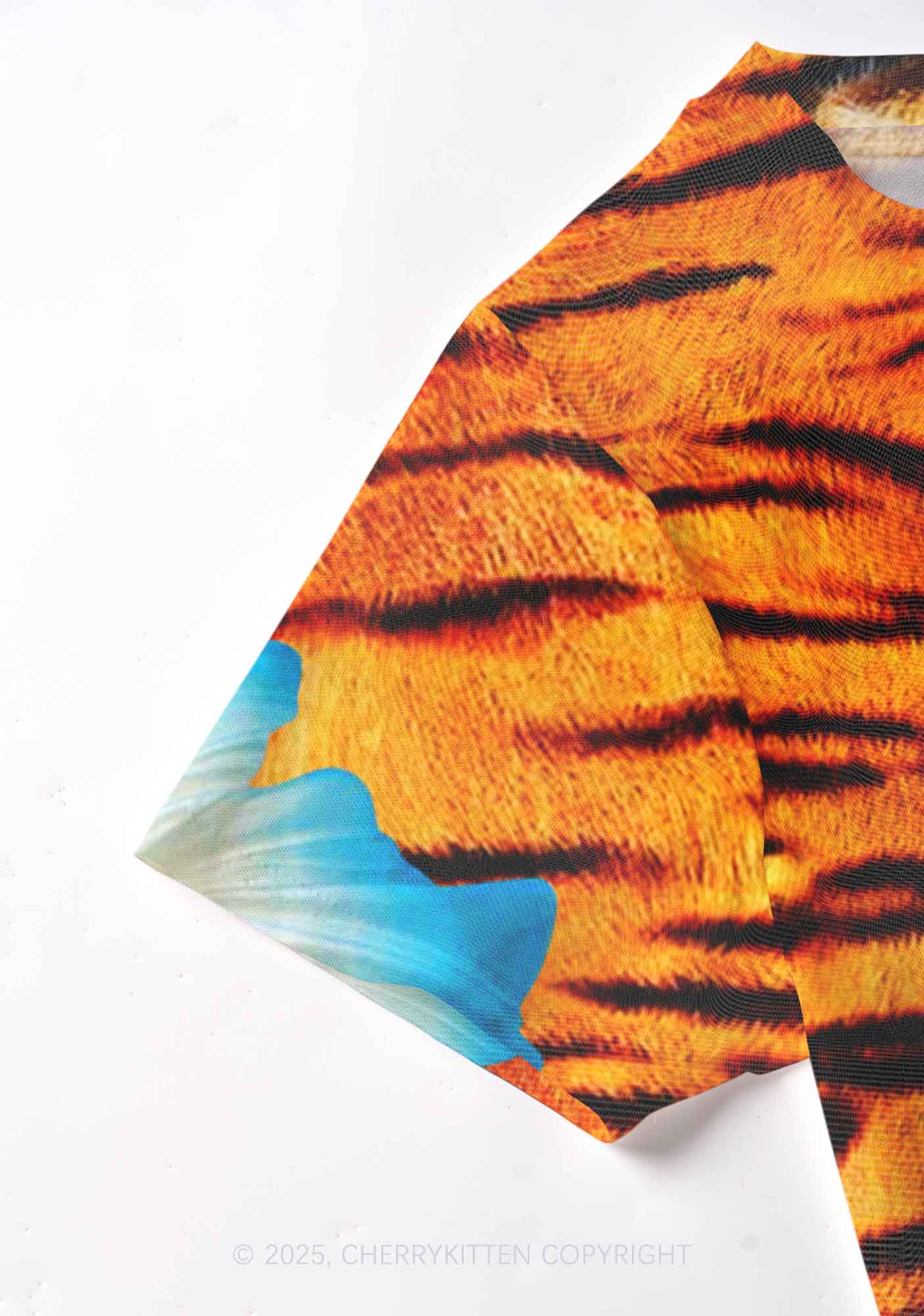 Tiger With Flowers Y2K Mesh Crop Top Cherrykitten