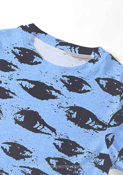 Eyes In The Blue Y2K Mesh Crop Top Cherrykitten