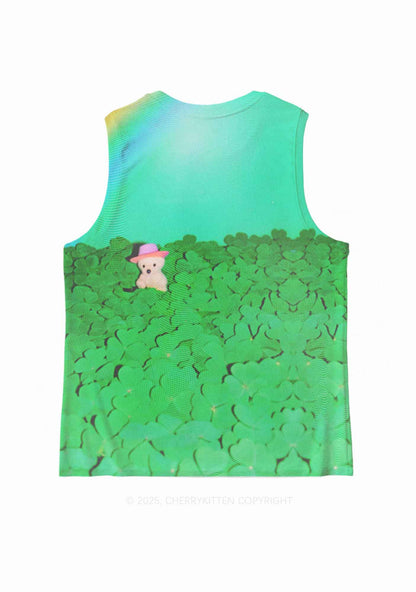 Clover Bear St Patricks Y2K Mesh Muscle Tank Cherrykitten