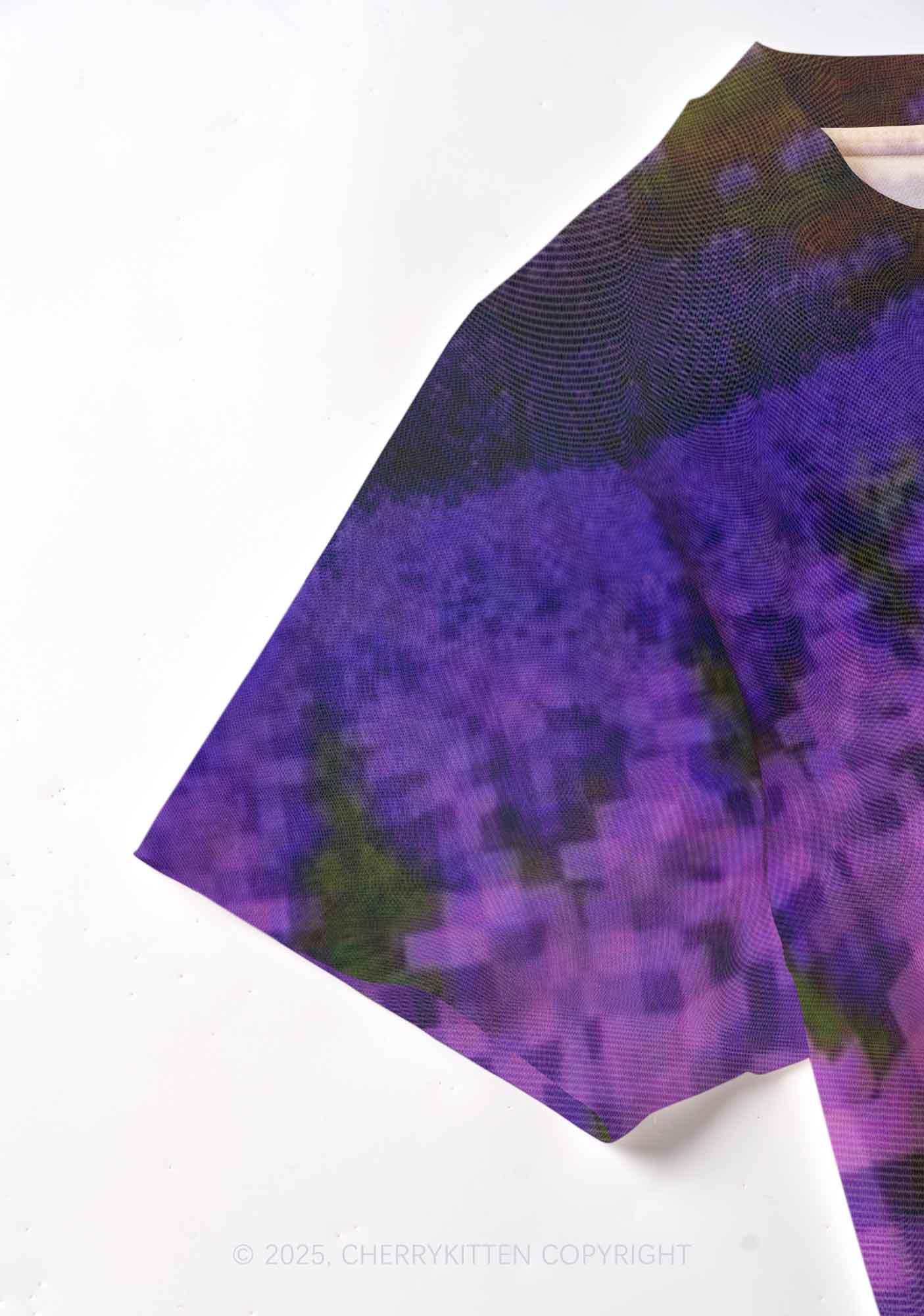Lavender Kitten Y2K Mesh Crop Top Cherrykitten