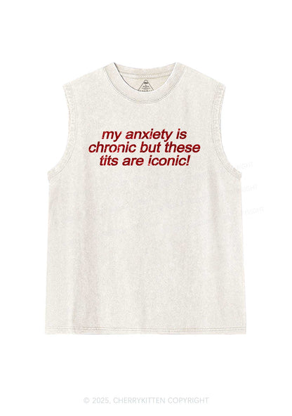 Glitter My Anxiety Is Chronic Y2K Washed Muscle Tank Cherrykitten