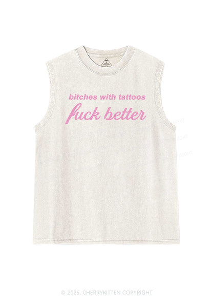 Glitter Bxxches With Tattoos Fxxk Better Y2K Washed Muscle Tank Cherrykitten