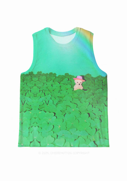 Clover Bear St Patricks Y2K Mesh Muscle Tank Cherrykitten