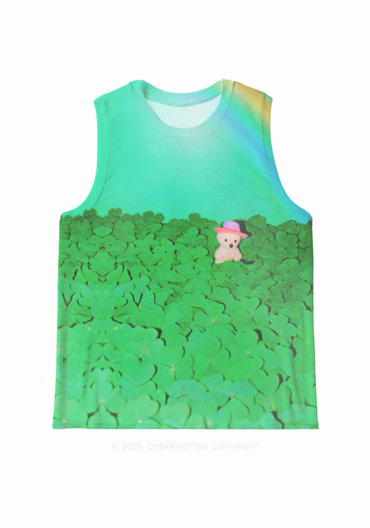 Clover Bear St Patricks Y2K Mesh Muscle Tank Cherrykitten