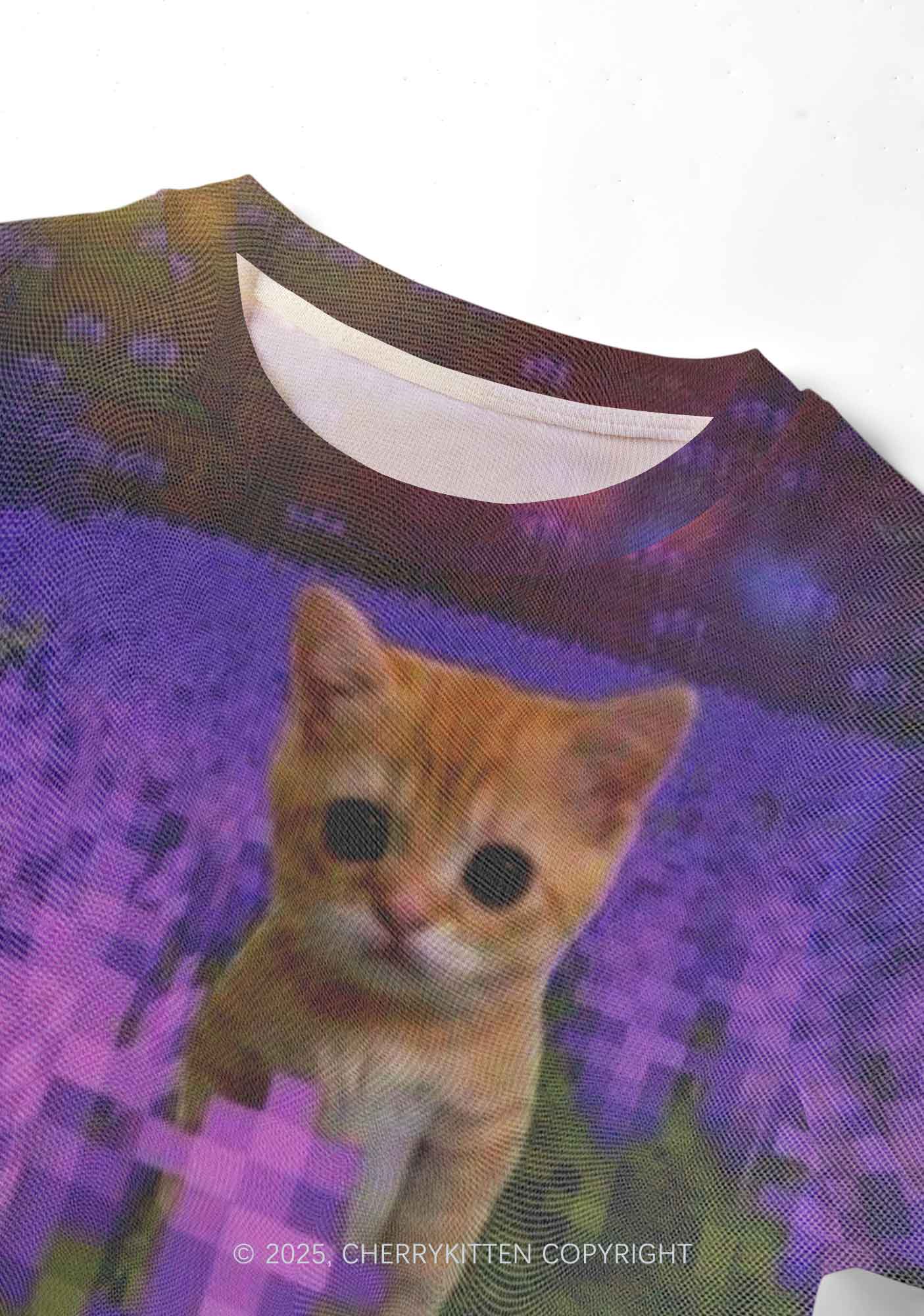 Lavender Kitten Y2K Mesh Crop Top Cherrykitten