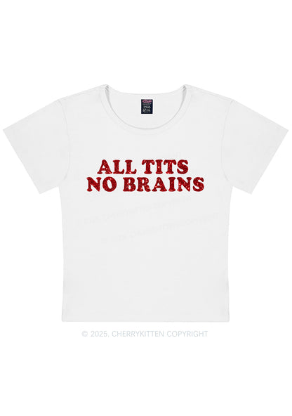 Glitter All Txts No Brains Y2K Baby Tee Cherrykitten
