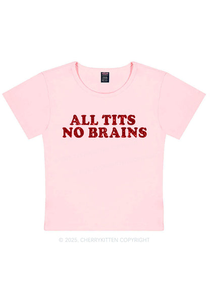 Glitter All Txts No Brains Y2K Baby Tee Cherrykitten