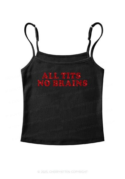 Glitter All Txts No Brains Y2K Spaghetti Strap Cami Cherrykitten