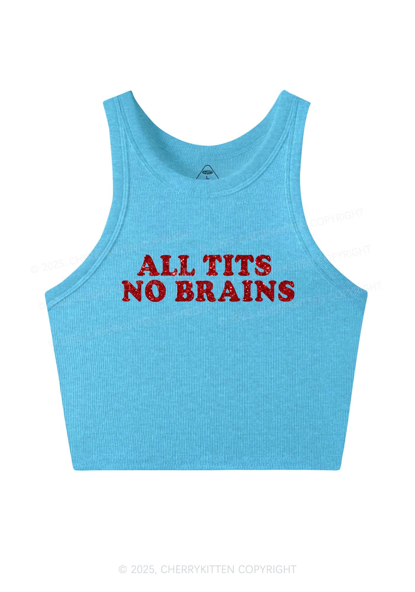 Glitter All Txts No Brains Y2K Crop Tank Top Cherrykitten