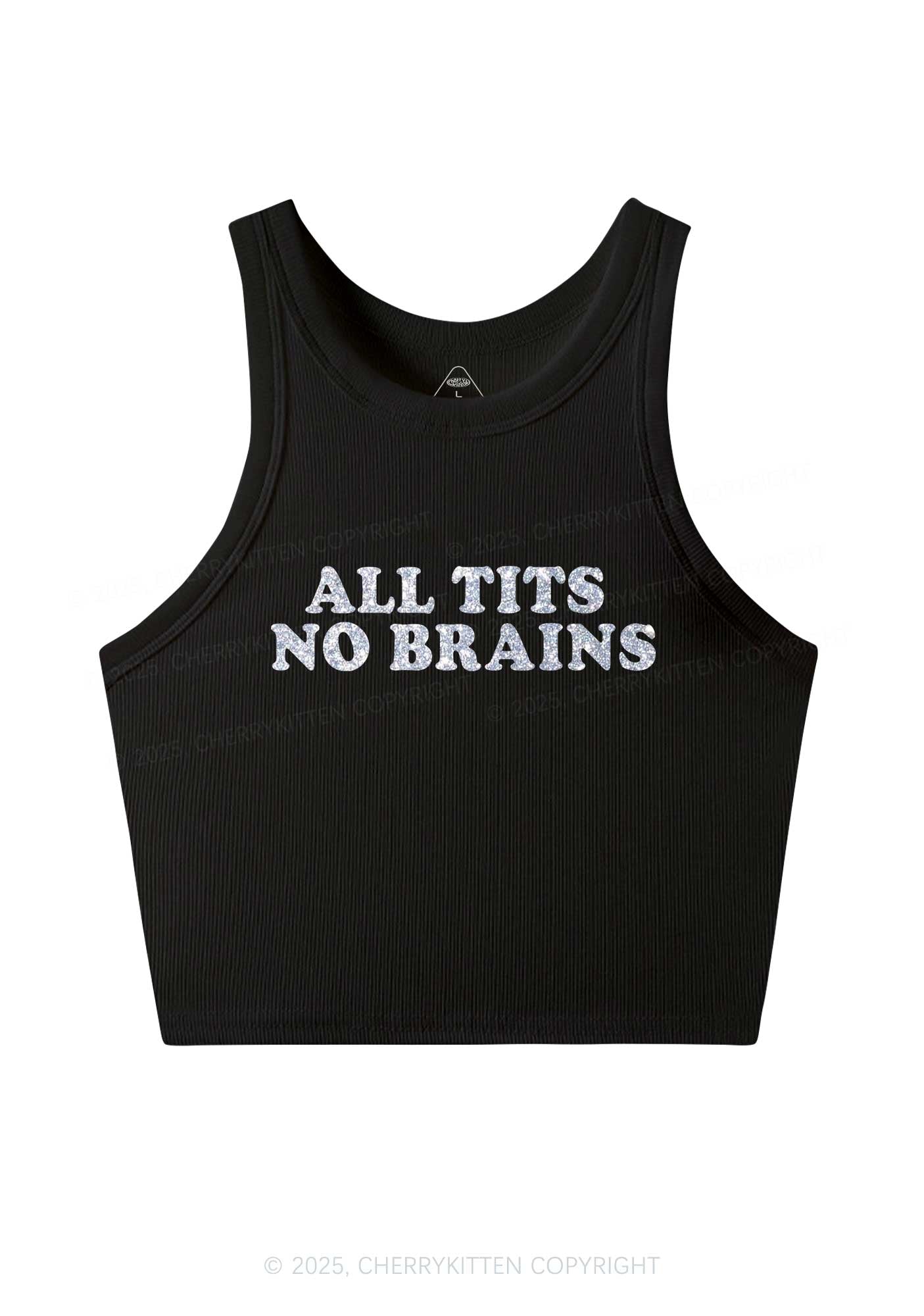Glitter All Txts No Brains Y2K Crop Tank Top Cherrykitten
