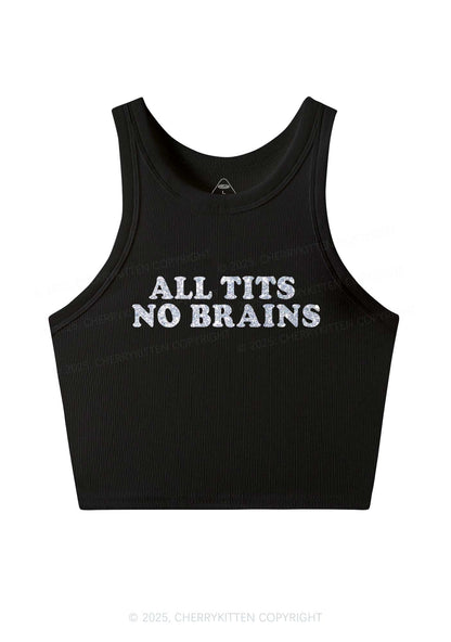 Glitter All Txts No Brains Y2K Crop Tank Top Cherrykitten