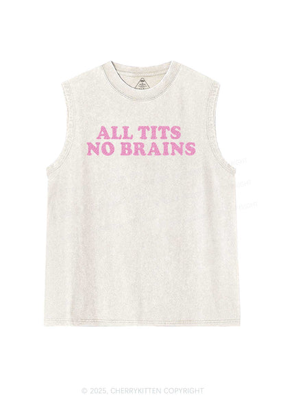Glitter All Txts No Brains Y2K Washed Muscle Tank Cherrykitten