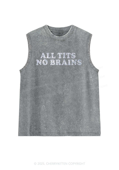 Glitter All Txts No Brains Y2K Washed Muscle Tank Cherrykitten