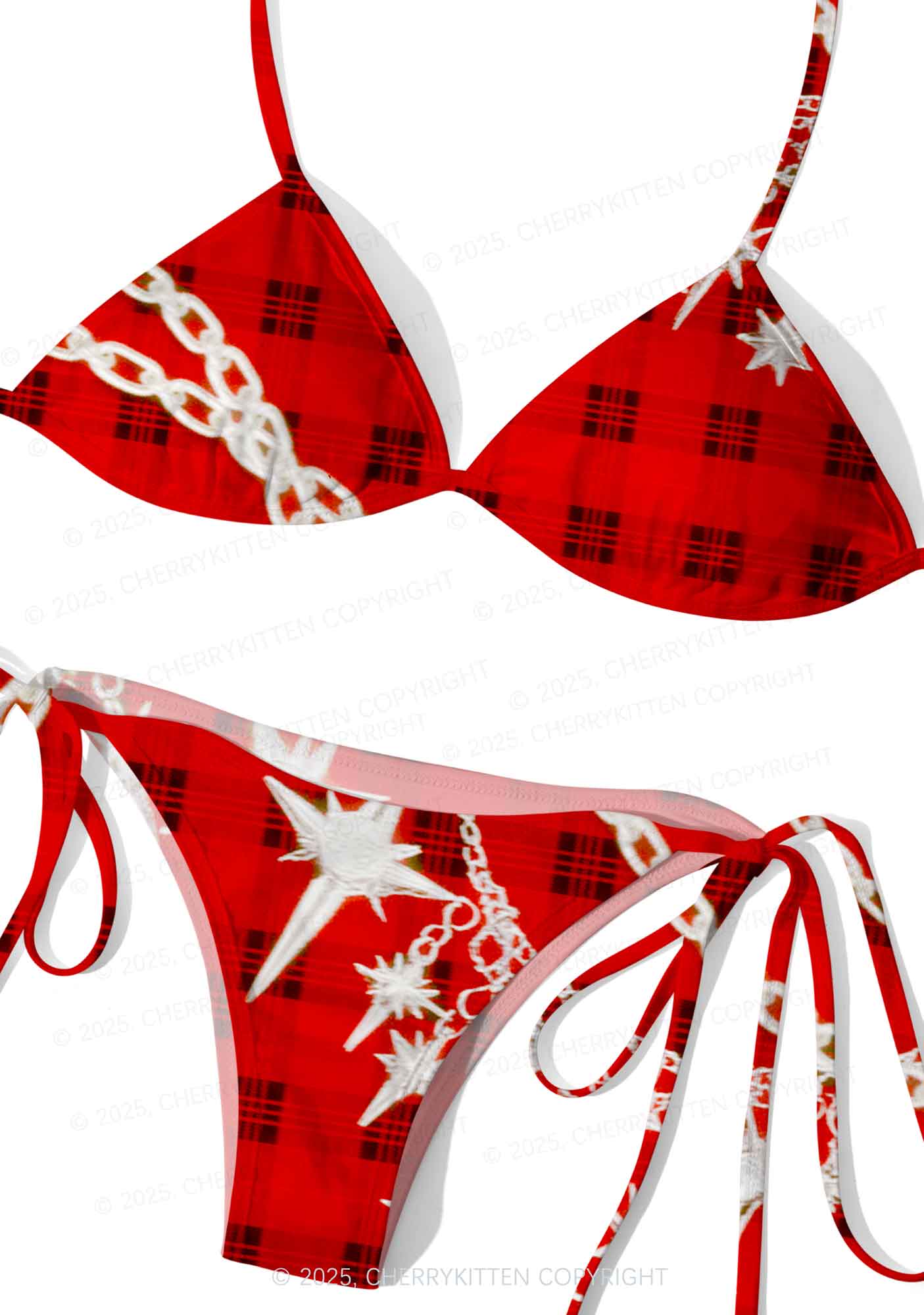 Star Chain Black Pattern Y2K Print Bikini Set Cherrykitten