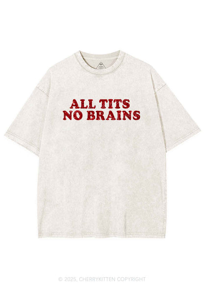 Glitter All Txts No Brains Y2K Shirts Washed Tee Cherrykitten