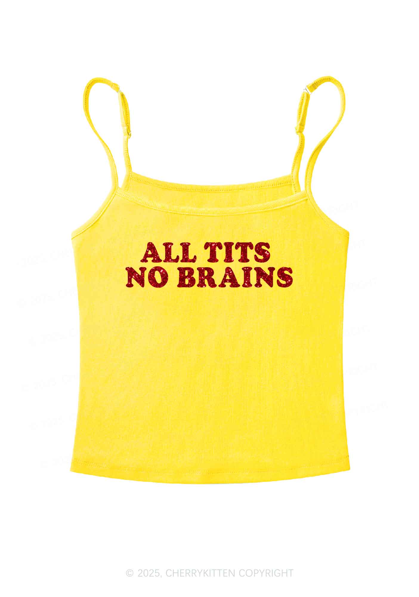 Glitter All Txts No Brains Y2K Spaghetti Strap Cami Cherrykitten