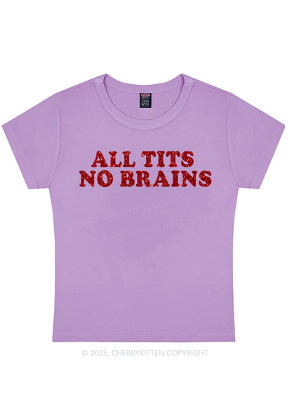 Glitter All Txts No Brains Y2K Baby Tee Cherrykitten