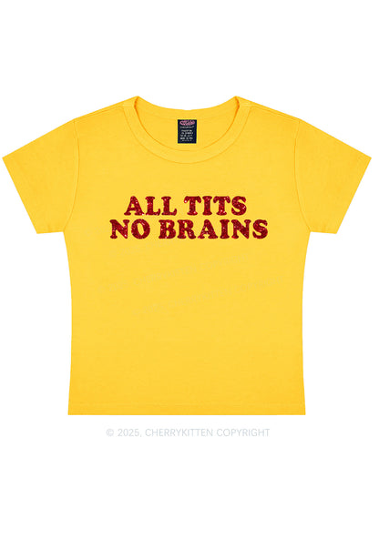 Glitter All Txts No Brains Y2K Baby Tee Cherrykitten