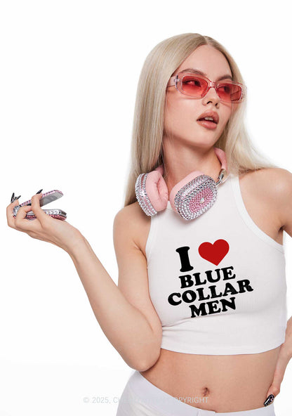 I Love Blue Collar Men Y2K Crop Tank Top Cherrykitten