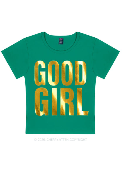 Good Girl Silver Foil Printed Y2K Baby Tee Cherrykitten