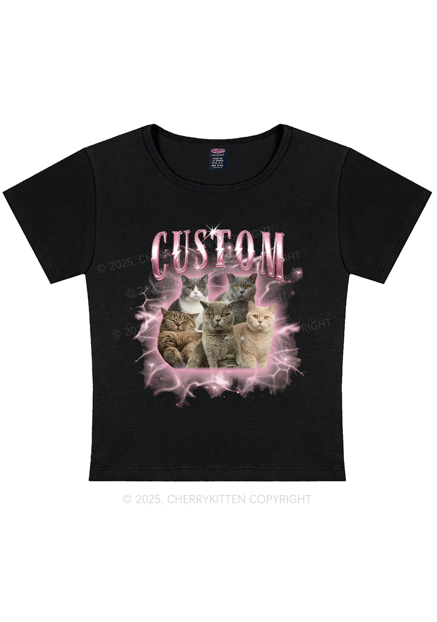 Custom Cat Photo Art Y2K Baby Tee Cherrykitten