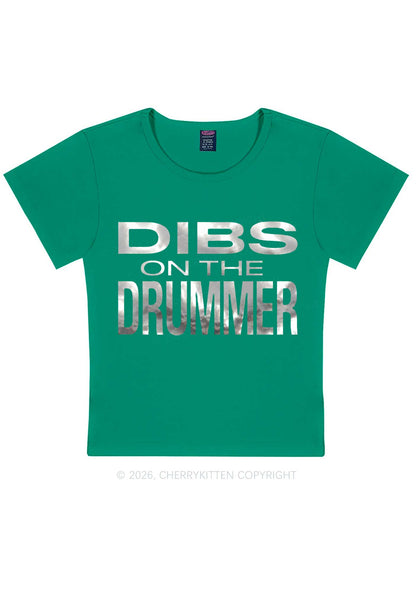 Dibs On The Drummer Silver Foil Printed Y2K Baby Tee Cherrykitten