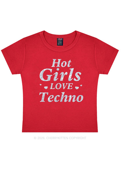 Glitter Hot Girls Love Techno Y2K Baby Tee Cherrykitten