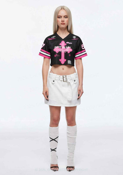 Custom Pink Cross Y2K Crop Sport Jersey Shirts Cherrykitten