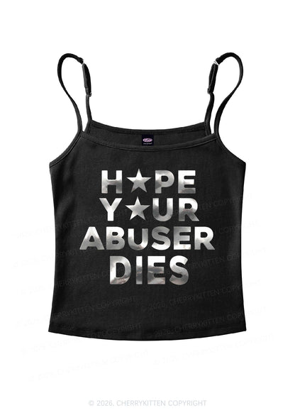 Abuser Dies Silver Foil Printed Y2K Spaghetti Strap Cami Cherrykitten