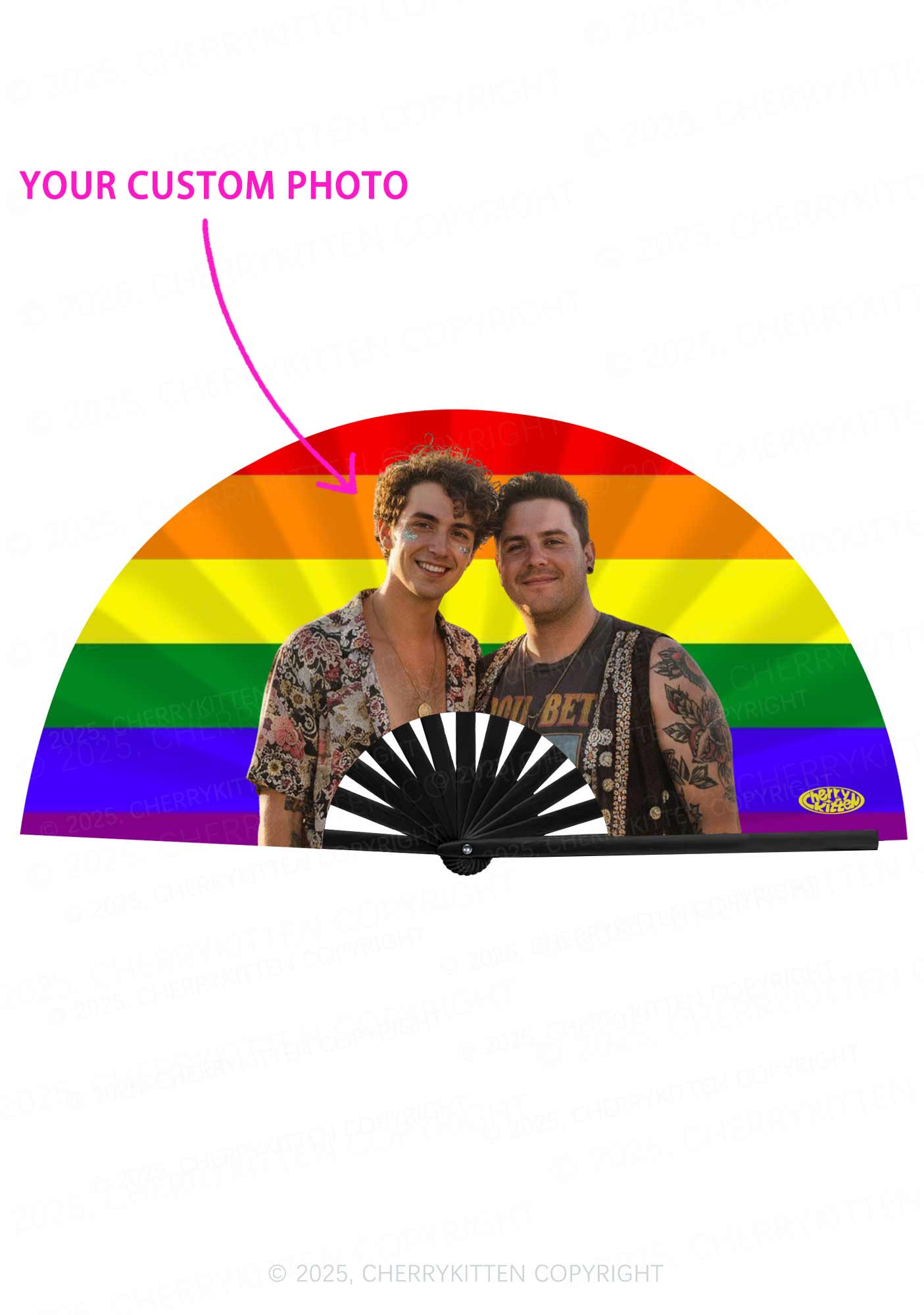 Rainbow Custom Photo Pride Y2K Rave Hand Fan Cherrykitten