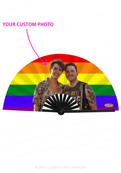 Rainbow Custom Photo Pride Y2K Rave Hand Fan Cherrykitten