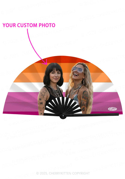 Lesbian Custom Photo Y2K Rave Hand Fan Cherrykitten