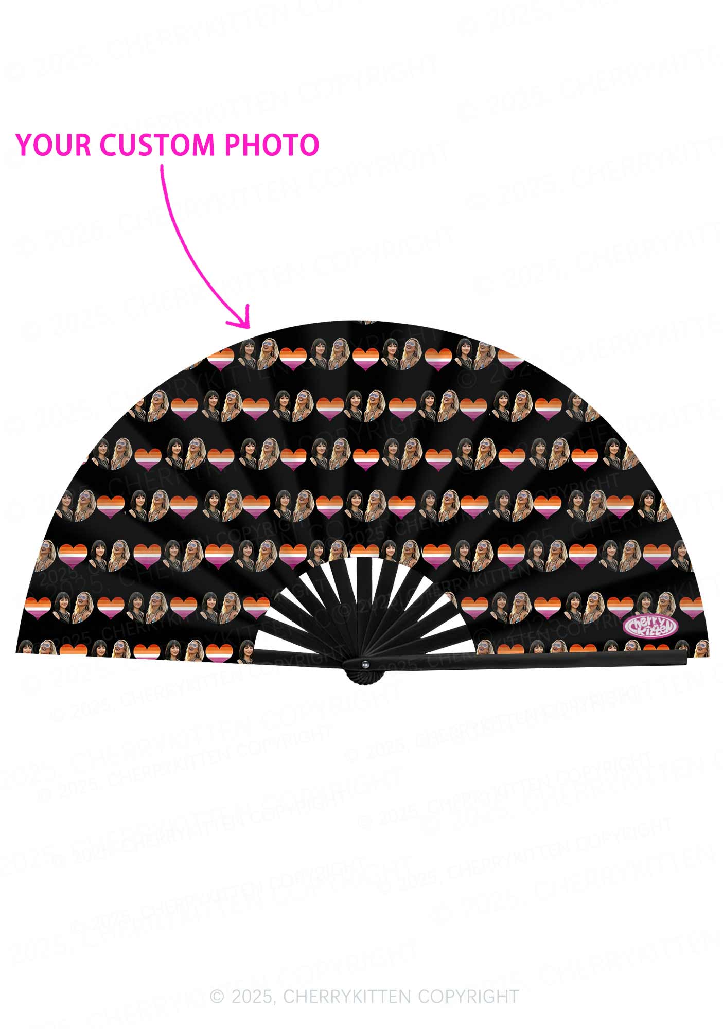 Custom Lesbian Couple Photo Valentine's Day Y2K Rave Hand Fan Cherrykitten