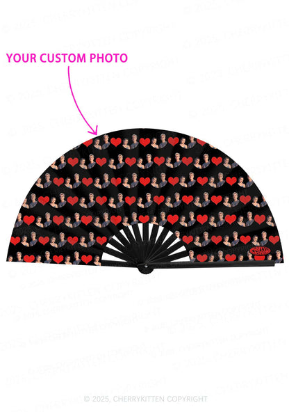 Custom Couple Photo Valentine's Day Y2K Rave Hand Fan Cherrykitten