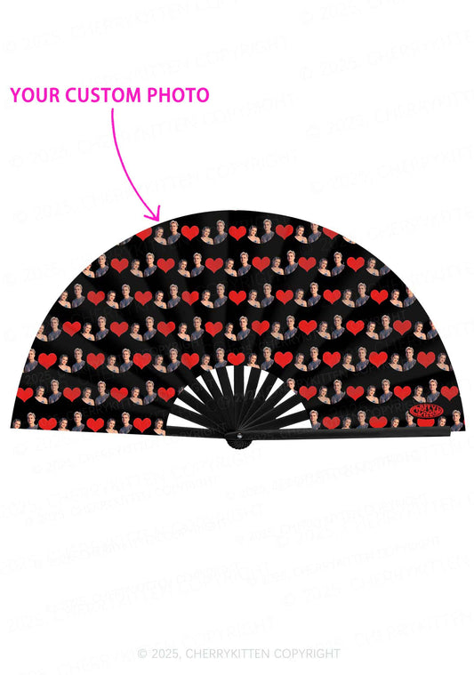 Custom Couple Photo Valentine's Day Y2K Rave Hand Fan Cherrykitten