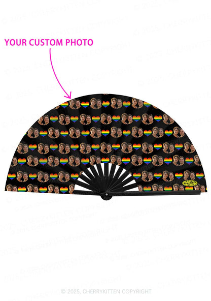 Custom Gay Couple Photo Valentine's Day Y2K Rave Hand Fan Cherrykitten