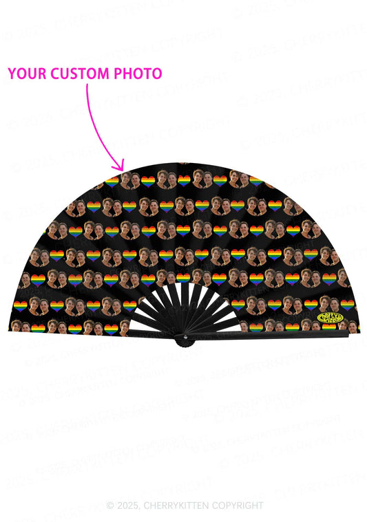 Custom Gay Couple Photo Valentine's Day Y2K Rave Hand Fan Cherrykitten
